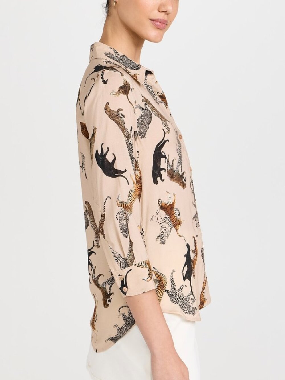L'AGENCE Camille 3/4 sleeve blouse, taupe multi mix tiger print - Picture 9 of 10